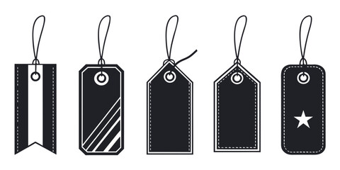 Assorted black and white tags with different patterns and designs Vector