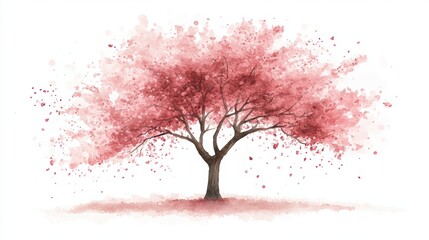 Obraz premium Watercolor Cherry blossom blooming flower,Sakura tree or forest side view,Cherry tree spring flower background,elements for environment and garden,botanical in spring season.