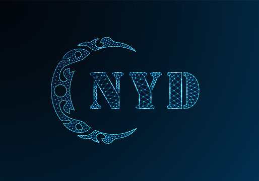 Low poly letter logo NYD design. NYD letter logo low poly vector design on blue color gradient background. NYD logo low poly design