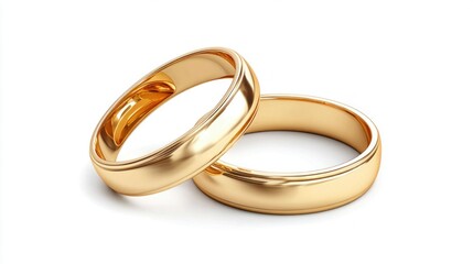 Two elegant gold wedding rings symbolizing love and commitment on a clean white background