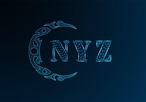 Low poly letter logo NYZ design. NYZ letter logo low poly vector design on blue color gradient background. NYZ logo low poly design