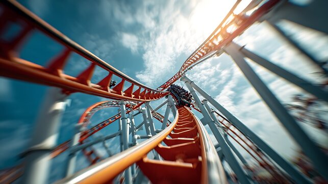 Thrilling Roller Coaster Ride at Amusement Park.