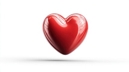 Fototapeta premium Shiny red heart symbol floating in the air against a clean white background