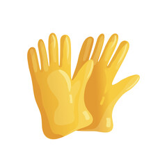 Obraz premium Pair of yellow rubber gloves for cleaning and gardening. Protective latex gloves isolated on white background, professional household and garden equipment.