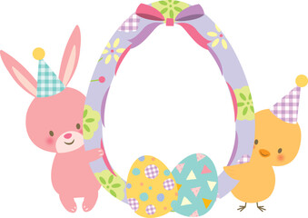 イースターの卵とうさぎとひよこ