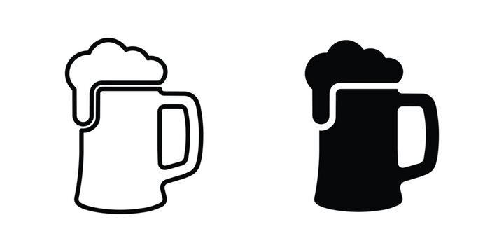 Beer Mug Icon with Foam in Outline and Solid Style