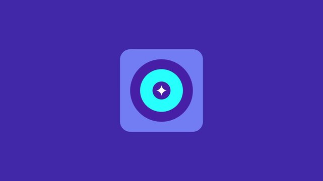 A bright blue target or concentric circle icon is centered within a rounded square frame on a purple background focused on precision and goals