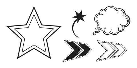 Obraz premium A whimsical illustration featuring a star, a thought bubble, and a speech bubble. Vector