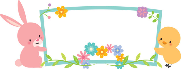 イースターのうさぎとひよこのフレーム © imoan