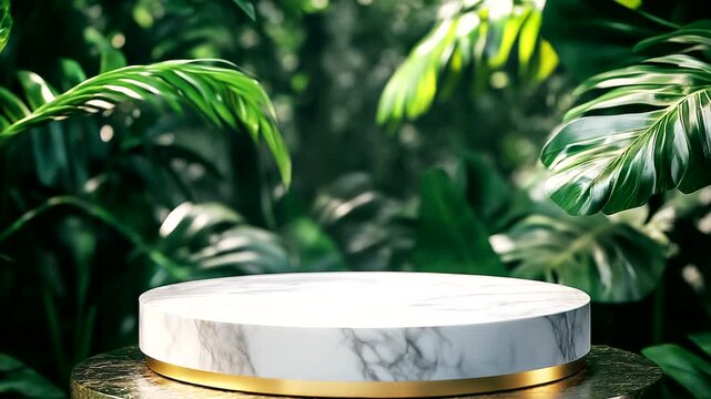 Elegant marble display in lush green tropical setting