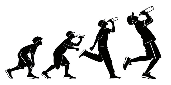 Evolution of man from ancient times to modern day depicted in silhouette Vector