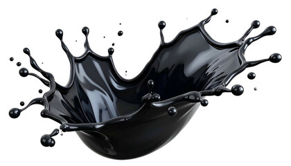 A dynamic splash of glossy black liquid against a stark black background