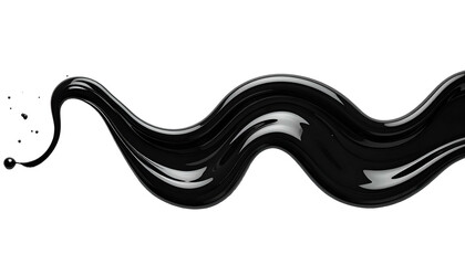 Abstract flowing black liquid wave on black background, glossy and reflective