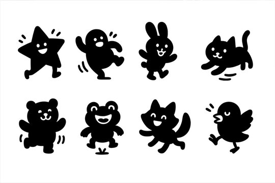 Joyful Doodle Icons. Joyful motion doodles. Filled icon set of Joyful motion doodles: dancing star critter,