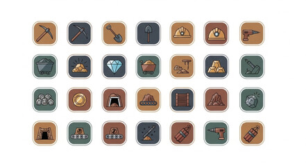 Collection of various square icons representing different concepts and ideas in a grid.