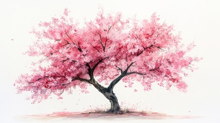 Fototapeta premium Watercolor Cherry blossom blooming flower,Sakura tree or forest side view,Cherry tree spring flower background,elements for environment and garden,botanical in spring season.