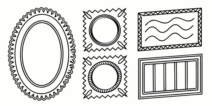 A collection of geometric shapes and patterns in a square frame Vector
