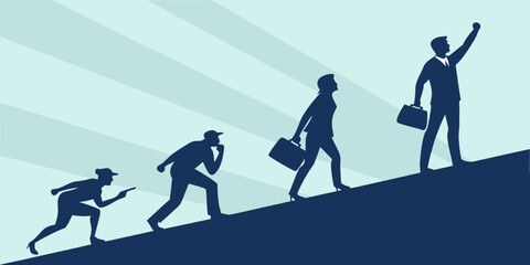 Illustration of a person's evolution from crawling to walking to carrying luggage Vector © Md Kazi Rahman