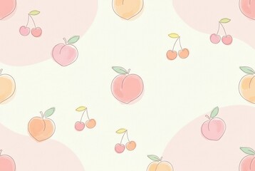 Cute Pastel Peach and Cherry Seamless Pattern Background