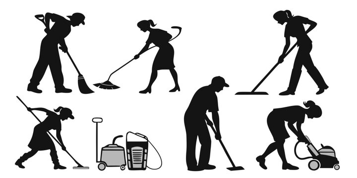 A sequence of images showing a person performing various gardening tasks. Vector