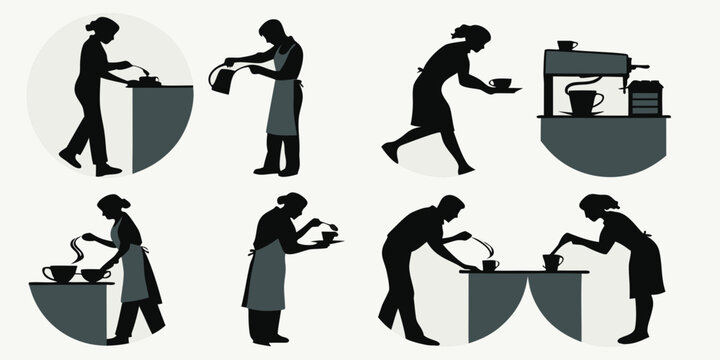 Illustrations of various activities and actions involving people and objects Vector