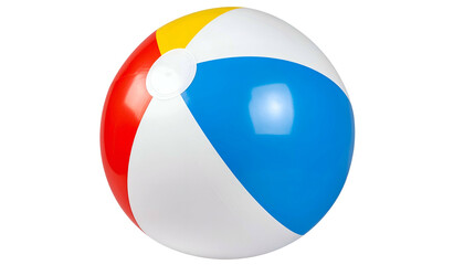 A classic, inflated beach toy, a colorful sphere with bright red, yellow, and blue panels