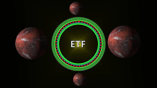 E T F Exchange Traded Fund Investment Concept with Business and Growth Chart on Dark Background finance. 4k video