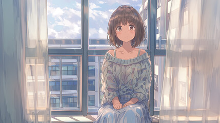 A Serene Moment: Embracing the Warmth of Sunlight Through the Window in a Cozy Setting, Perfect for Relaxation and Reflection