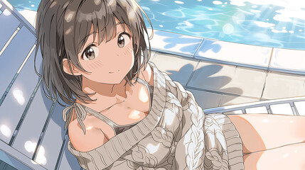 Embrace a Peaceful Lifestyle: Enjoying a Serene Poolside Moment with Cheerful Vibes and Relaxation Under the Warm Sun in a Beautiful Outdoor Setting