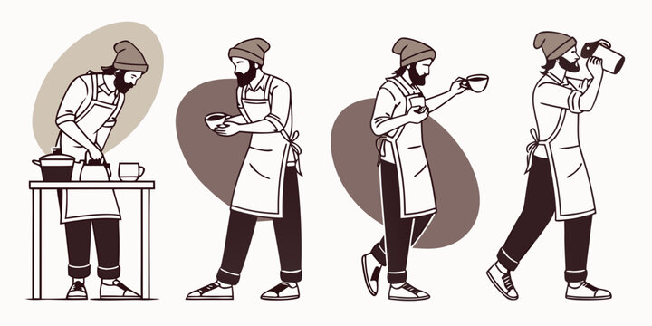 A series of illustrations depicting a person's daily routine with a dog Vector