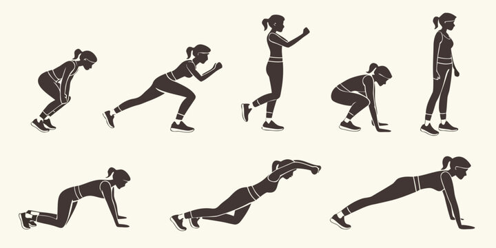 Illustration of various exercises demonstrating proper form and technique Vector