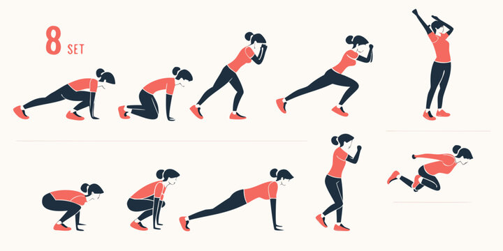 A sequence of a person performing various yoga poses in different positions Vector