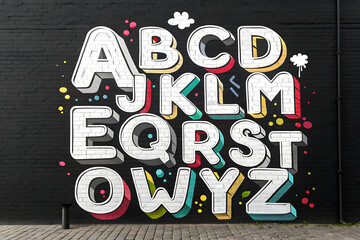 Black and white graffiti style font on the wall