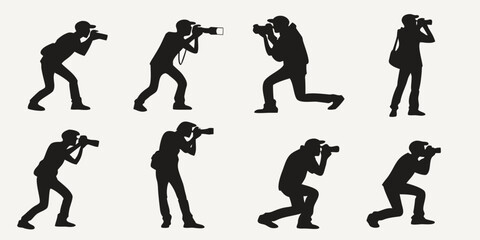 Various silhouettes of people in different shooting positions with rifles. Vector © ADOBE