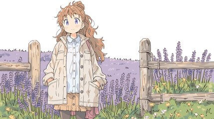 Delightful Scene of a Youthful Girl Amidst Blooming Lavender Fields: Embracing Nature's Beauty in a Whimsical Outdoor Adventure