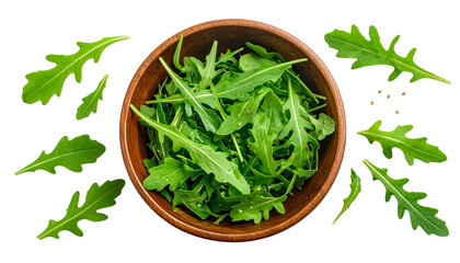 A top-down shot of a wooden bowl overflowing with fresh, green leafy greens
