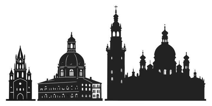 Silhouette of historic buildings with domes and towers against a clear sky Vector