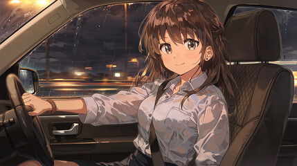 A Captivating Night Drive: Experience the Joy of Driving in an Urban Setting with Emphasis on Freedom and Connection