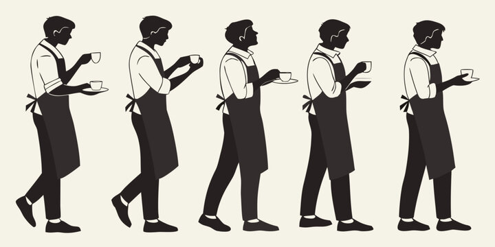 A sequence of people walking with smartphones in their hands. Vector