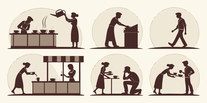 A series of illustrations depicting the process of making a bed Vector