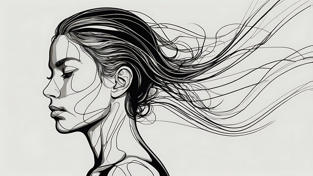 Portrait of a Young Woman in Elegant Fashion Illustration Style