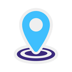 Blue and purple location pin icon with concentric circles on a white background