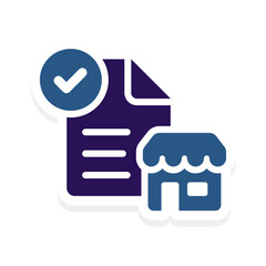 A document with a checkmark and a house with a store sign icon
