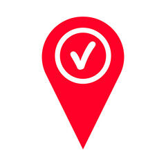 Red location pin icon with a white check mark in the center.