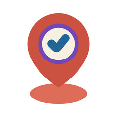 A vibrant red location pin with a blue checkmark in the center indicating a verified place.