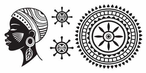 Ancient egyptian art featuring a woman's profile and geometric patterns Vector © ADOBE