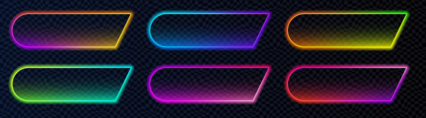 Rounded neon buttons with bright border, gradient glow and clean stroke. Perfect for neon action call labels, buy banners, website UI kits