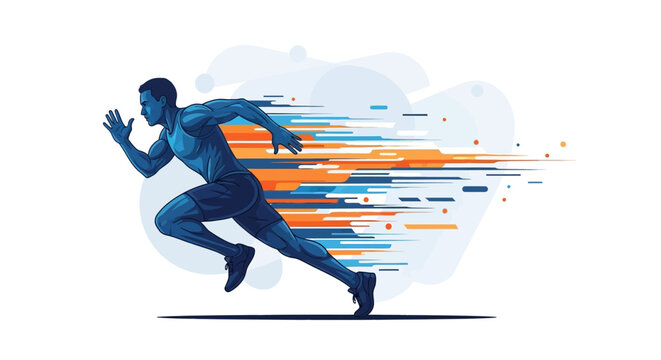 Dynamic illustration of a man running with motion blur effect.