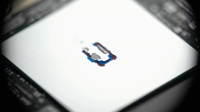 Close-Up of 3D Printing Process with Fine Blue and Red Detailing on White Platform Creating