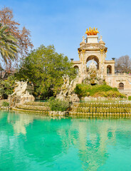 View of the beautiful fountain at the Ciutadella Park in Barcelona, Spain.